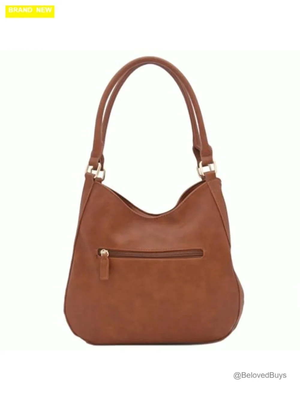 Faux Leather 3 Compartment Medium Hobo Bag with Gold Hardware